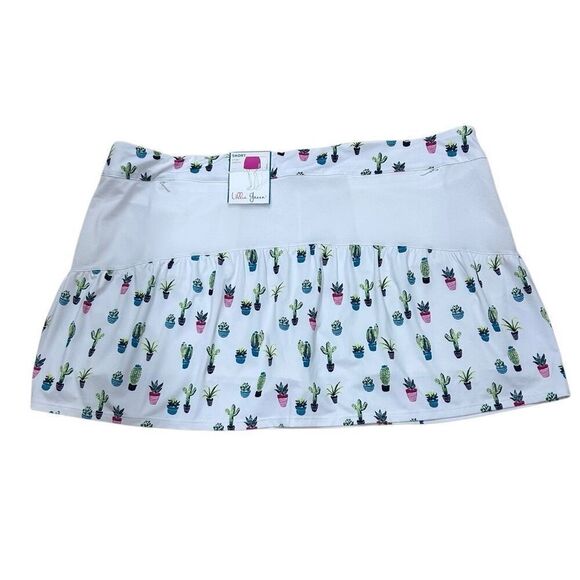 NWT Lillie Green Athletic Skort 2X White Plant Cactus Print Pull-on Tennis Golf - Picture 12 of 12